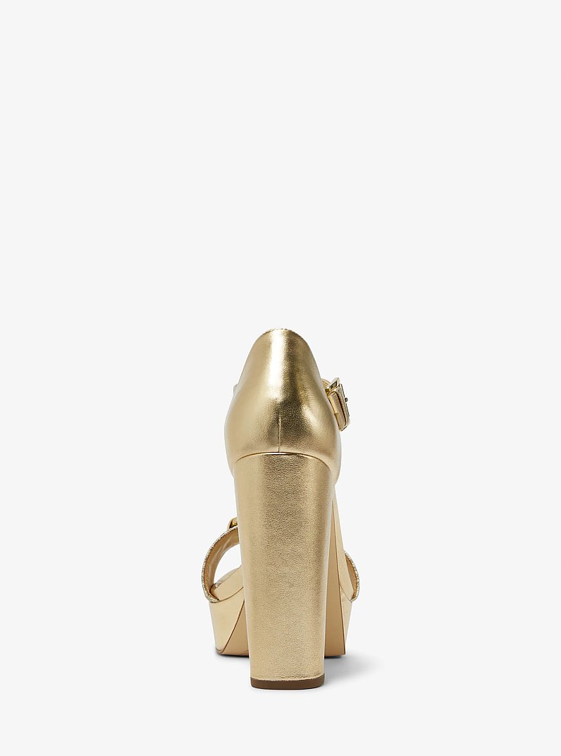 Rory Metallic Leather and Signature Logo Platform Sandal in PALE GOLD | Michael Kors