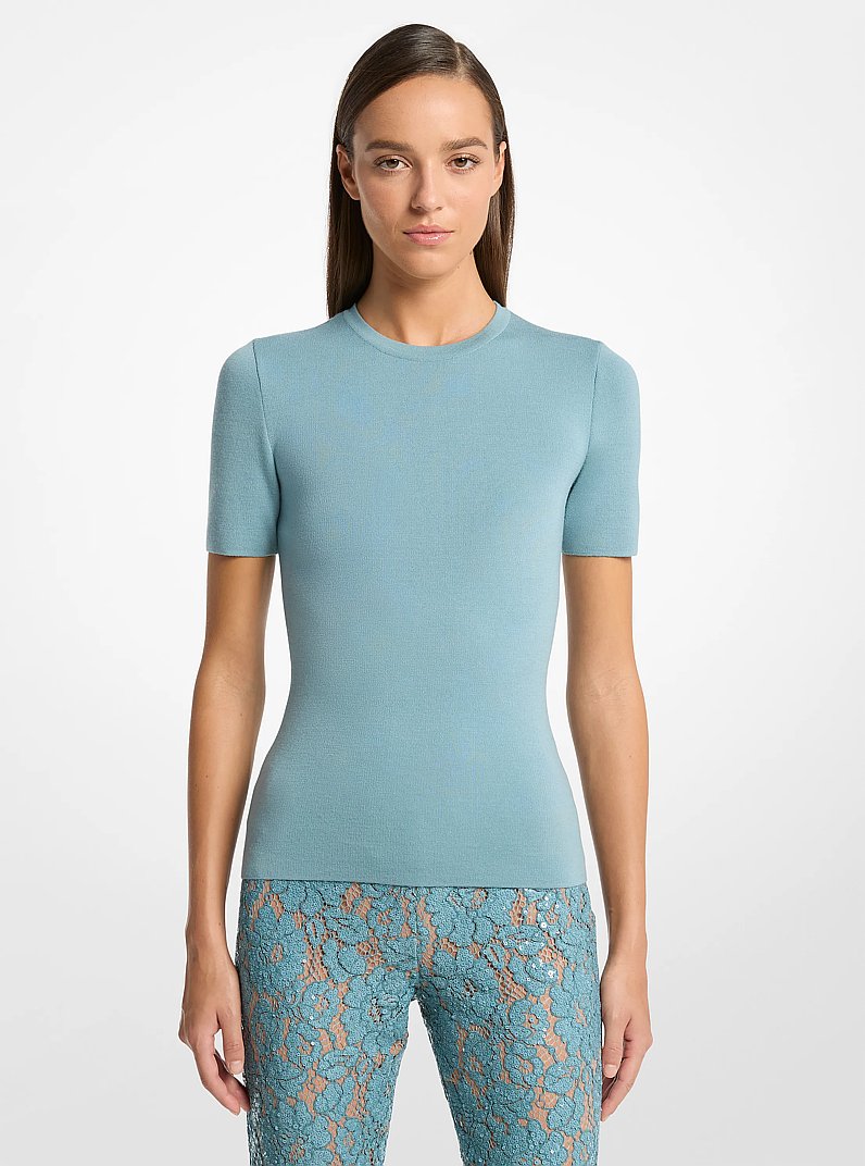 Cashmere Short-Sleeve Sweater in SEAGLASS | Michael Kors