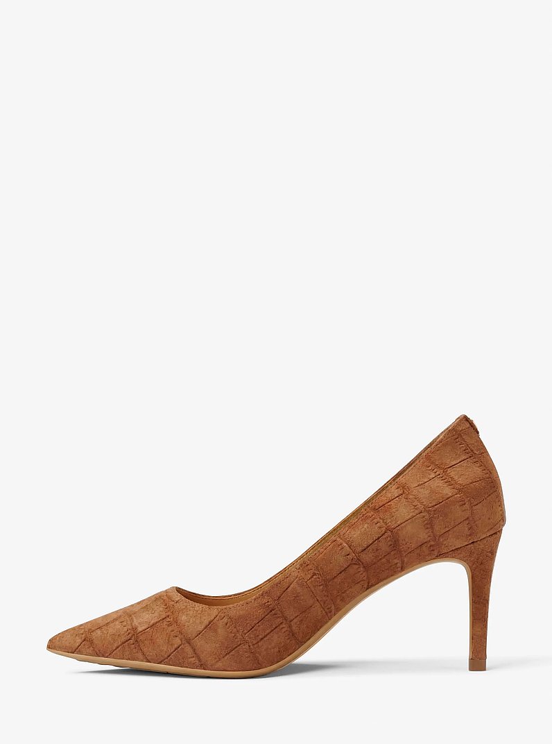 D&eacute;collet&eacute; Alina Flex in pelle scamosciata stampa coccodrillo in CUOIO | Michael Kors