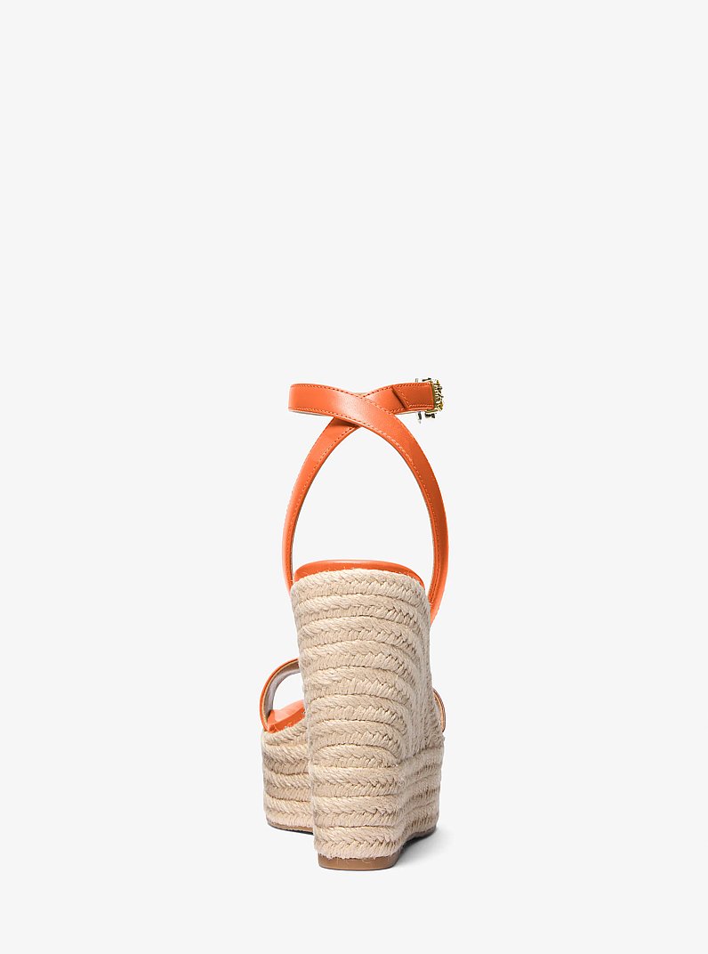 Leighton Leather Wedge Sandal in ORANGE PUNCH | Michael Kors