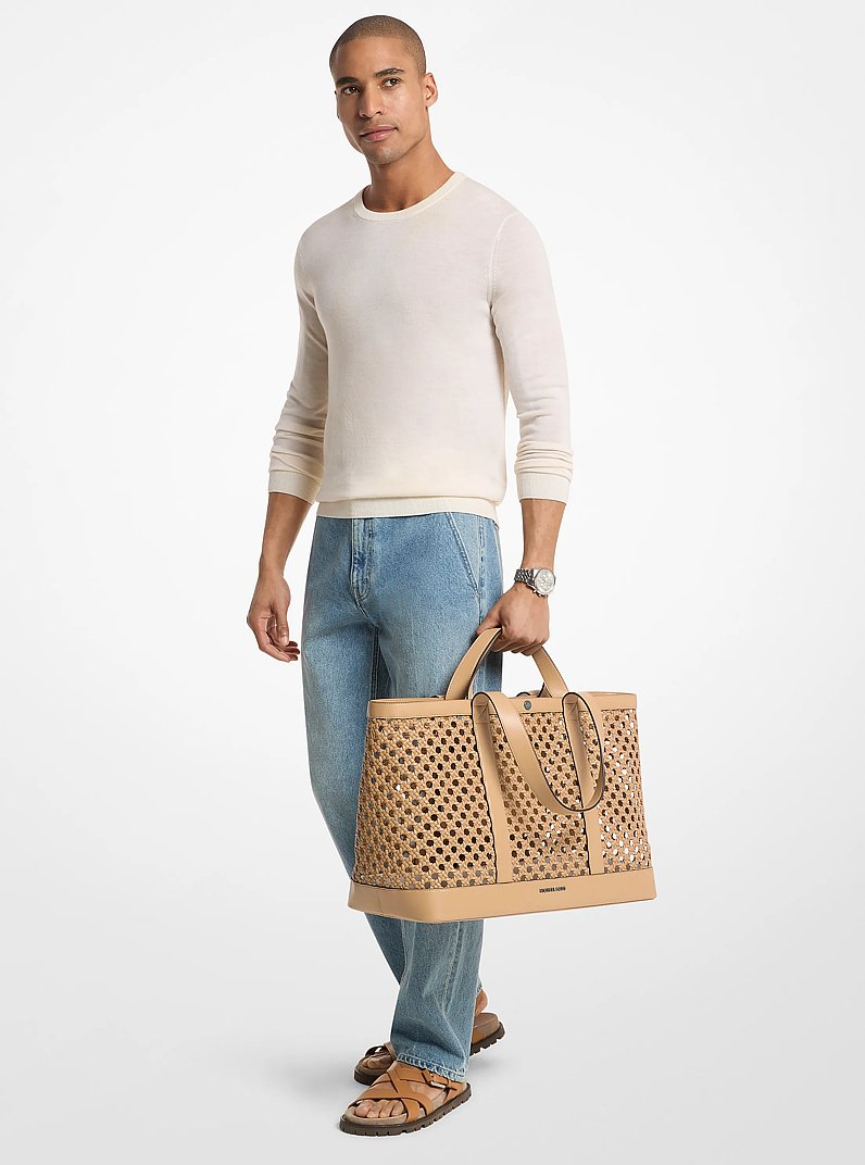 Whitley Medium Hand-Woven Tote Bag in PEANUT | Michael Kors