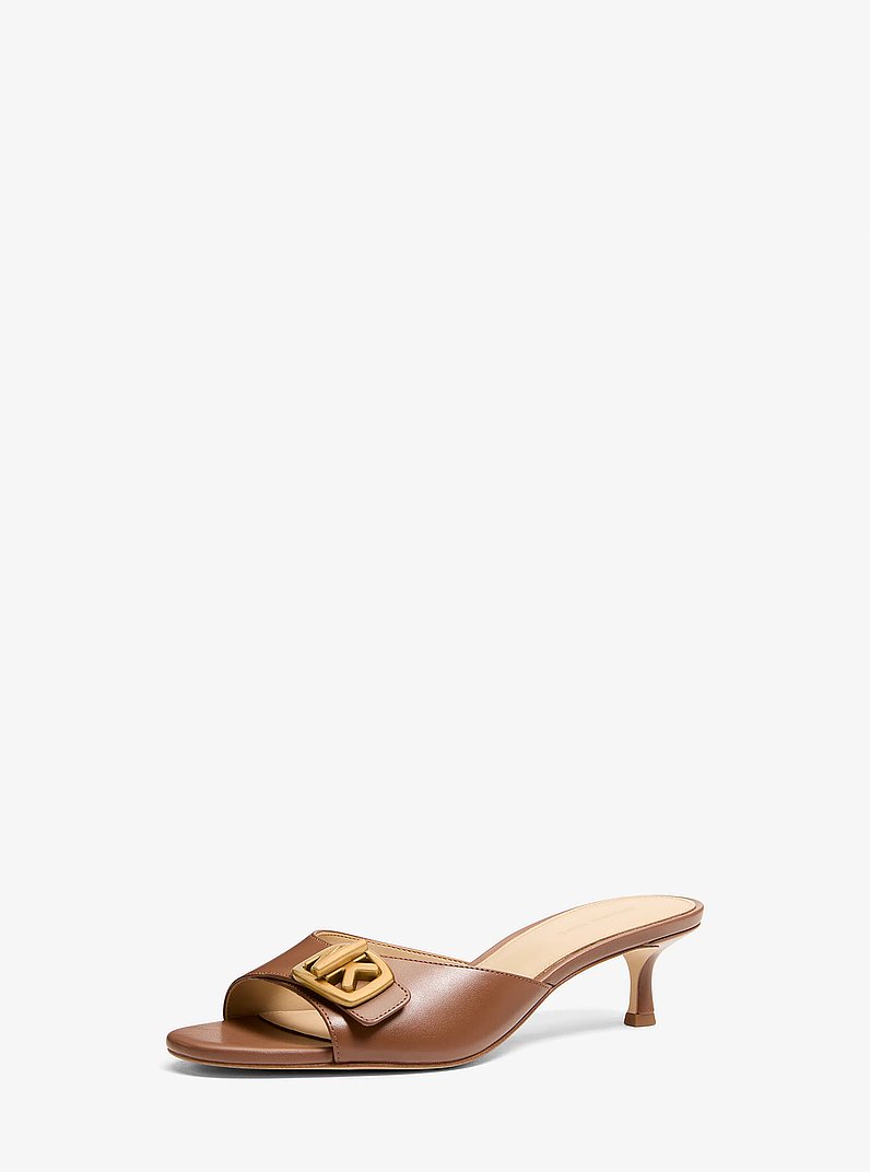 Bryant Leather Kitten Sandal in LUGGAGE | Michael Kors