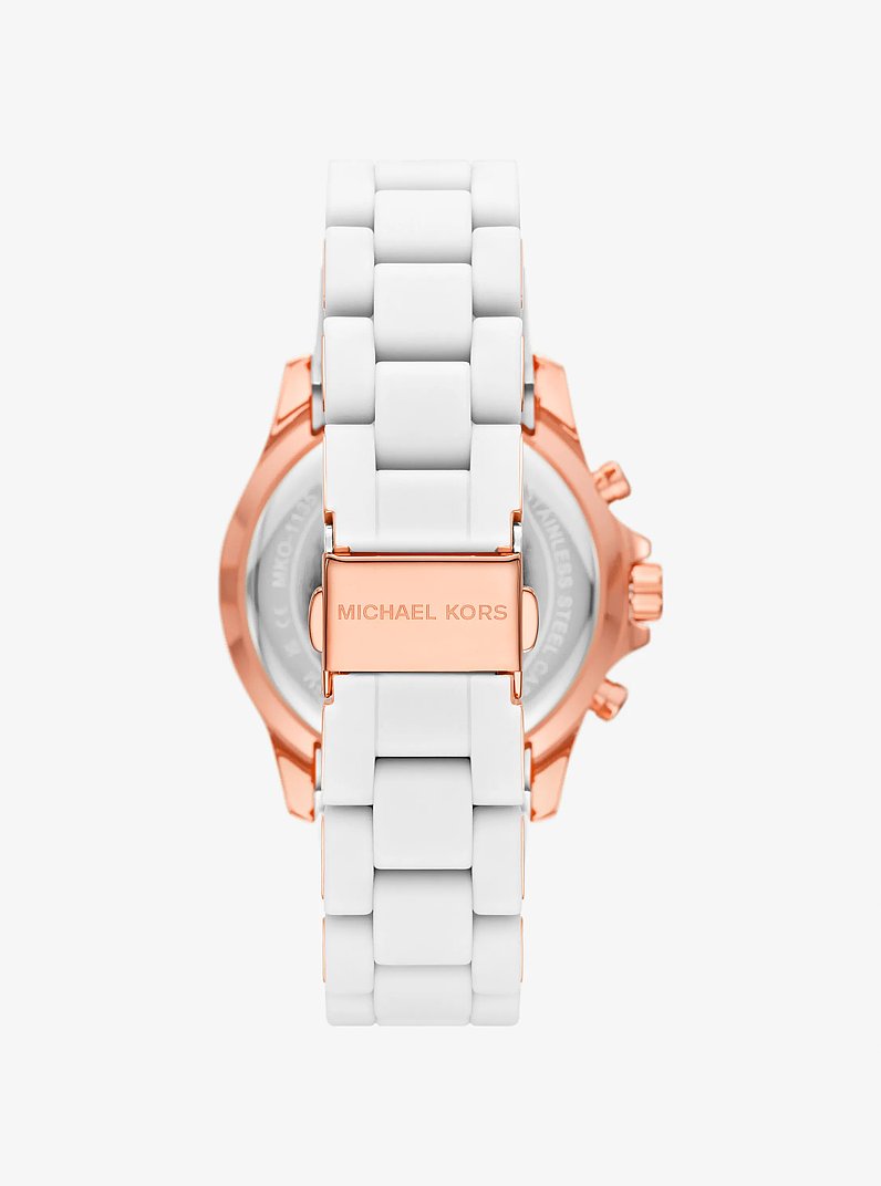 Oversized Everest Pav&eacute; Rose Gold-Tone and Silicone Watch in WHITE | Michael Kors