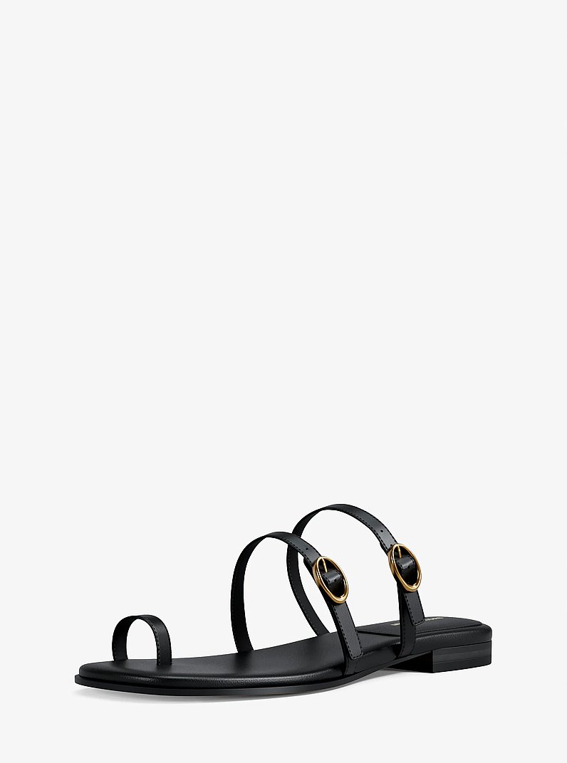 Kya Leather Flat Sandal in BLACK | Michael Kors