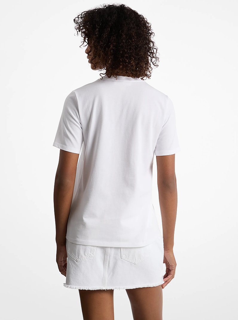 Sequined Logo Cotton T-Shirt in WHITE | Michael Kors