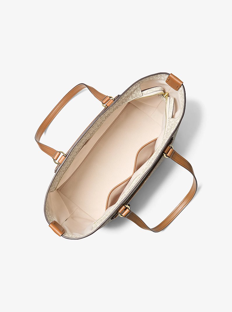 Jet Set Travel Medium Signature Logo Tote Bag in VANILLA/ACORN | Michael Kors