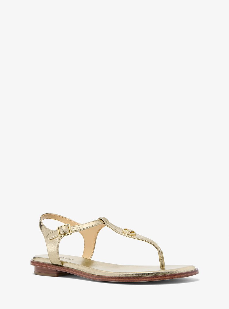 Mallory Metallic T-Strap Sandal in PALE GOLD | Michael Kors