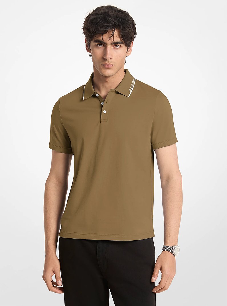 Logo Trim Cotton Jersey Polo Shirt in MIDNIGHT - Sale | Michael