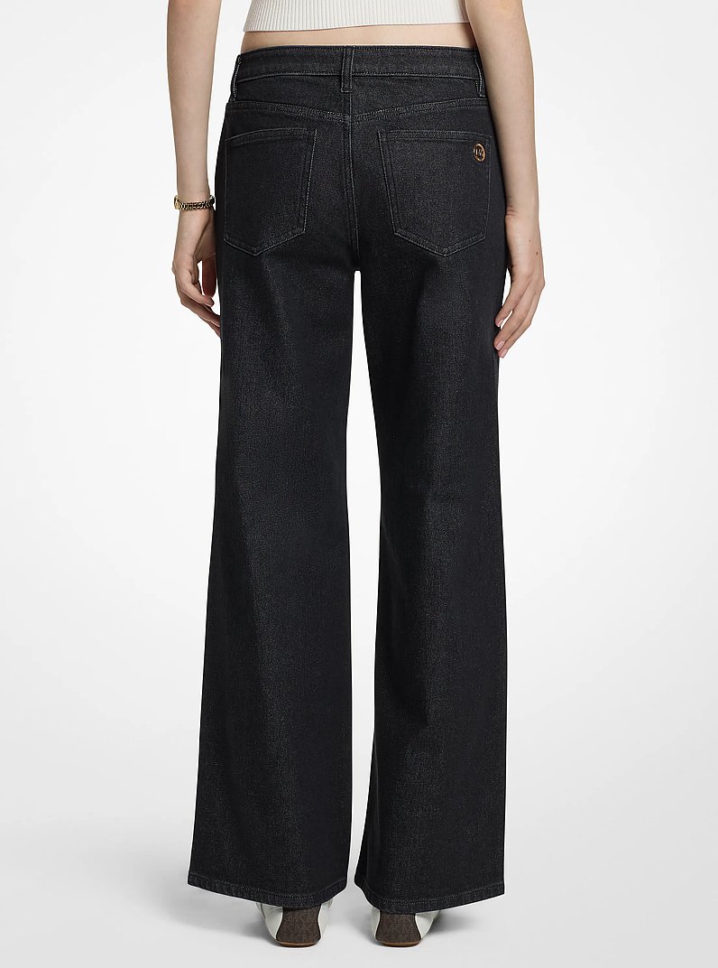 Stretch Denim Relaxed Wide-Leg Jeans in BLACK RINSE | Michael Kors