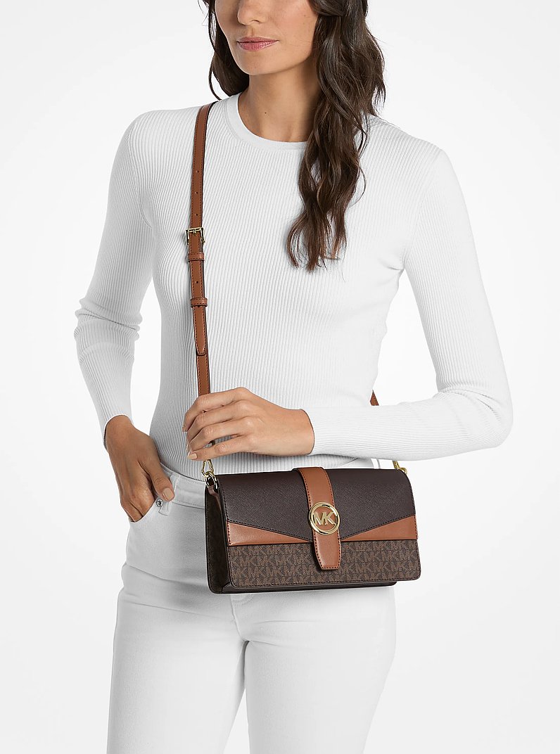 ☆mk☆ Greenwich Medium Signature Logo Convertible Crossbody Bag in BROWN