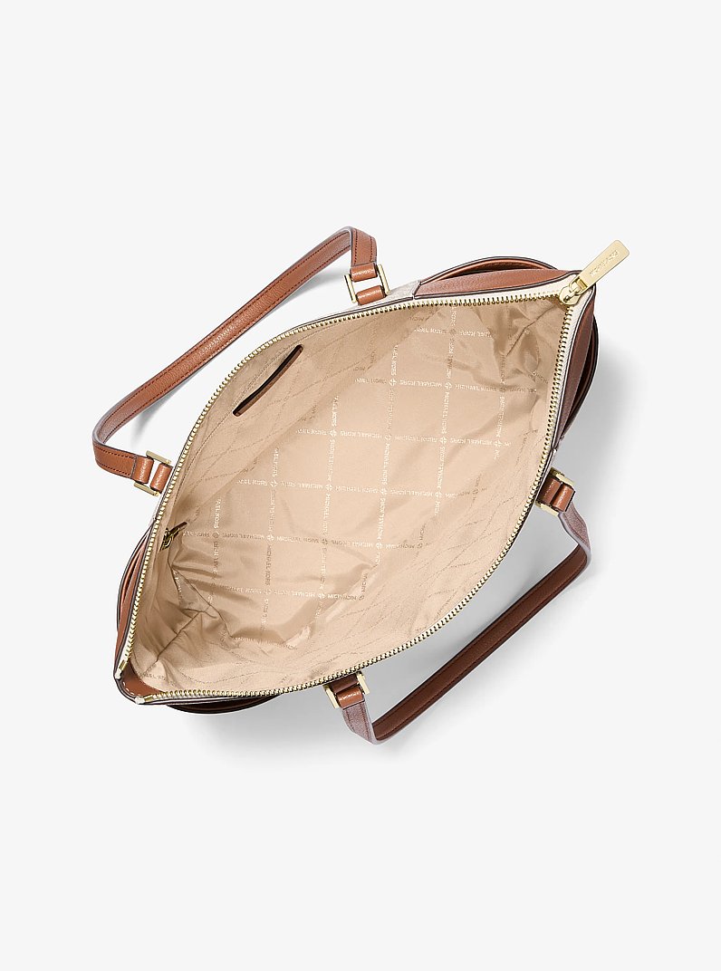 Charlotte Large Logo and Leather Top-Zip Tote Bag in VANILLA | Michael Kors