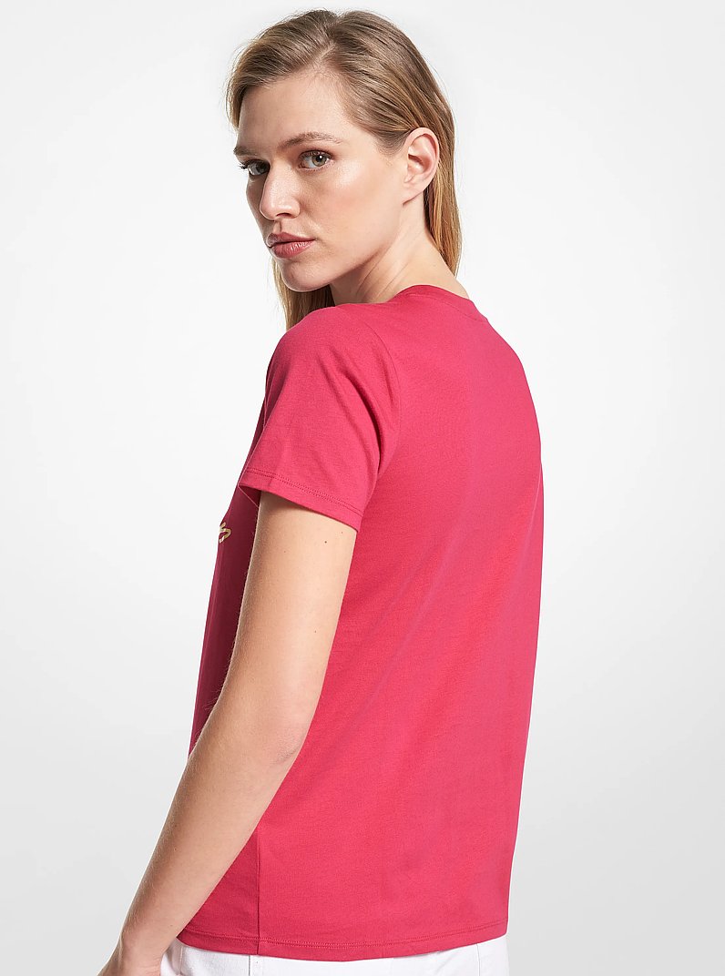 Camiseta de algod&oacute;n org&aacute;nico estampada con logotipo metalizado de aviador in CARMINE PINK | Michael Kors