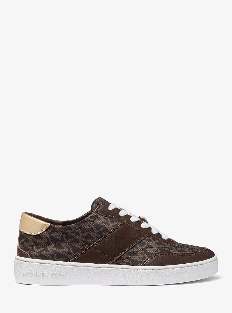 Kaycee Signature Logo and Leather Sneaker in BROWN | Michael Kors