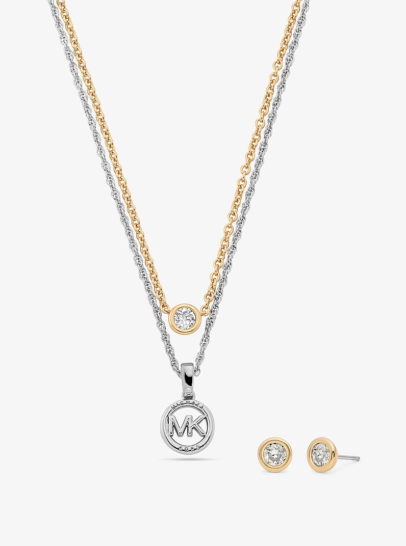 Double Layered Necklace and Stud Earrings Gift Set in TWO TONE | Michael Kors