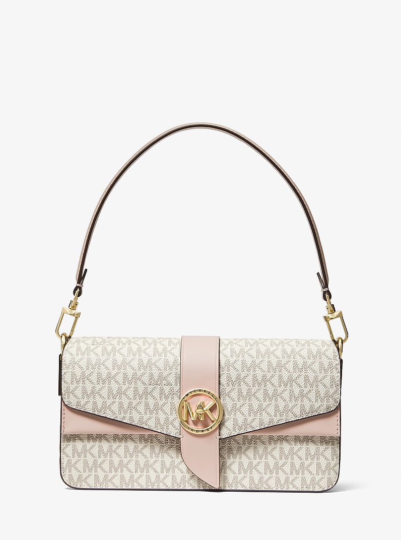 Greenwich Medium Logo Shoulder Bag in VANILLA/SOFT PINK | Michael Kors
