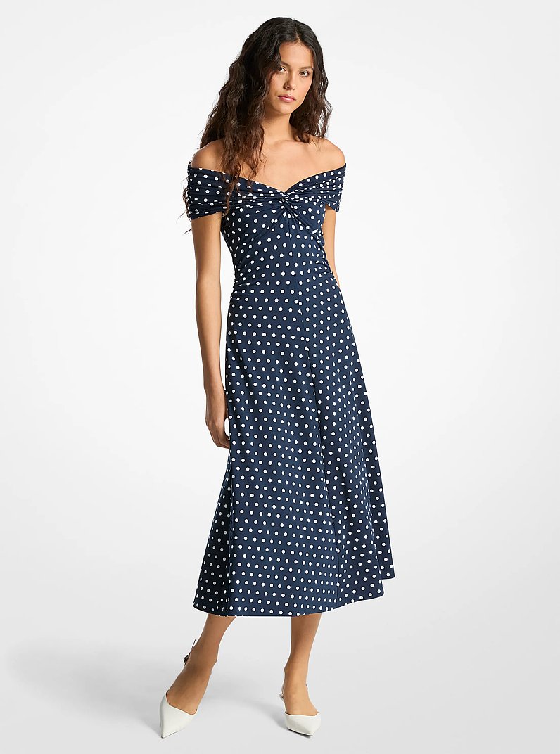 Polka Dot Stretch Matte-Jersey Dress in MIDNIGHTBLUE | Michael Kors