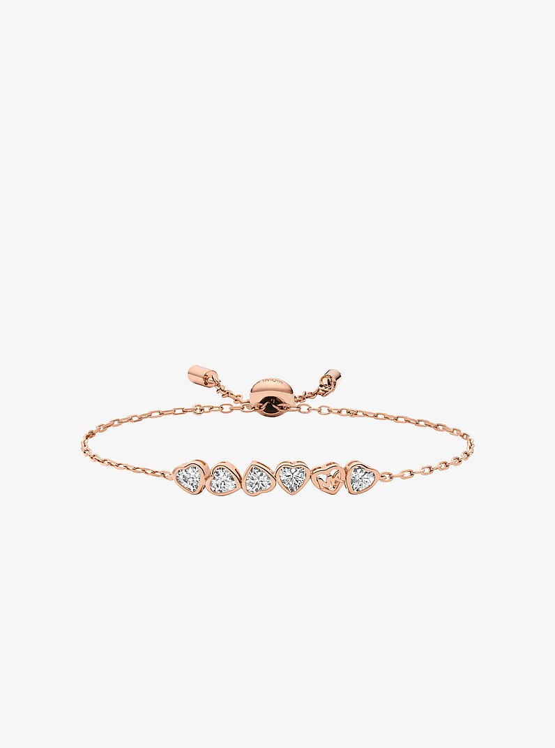 Pulsera deslizante con corazones de circonia c&uacute;bica y aretes de bot&oacute;n in DORADO ROSA | Michael Kors
