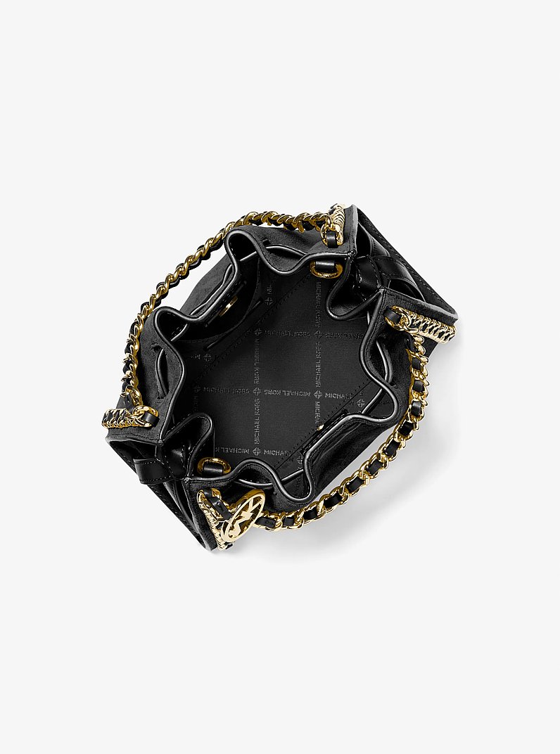 Mina Small Suede Logo Chain Crossbody Bag in BLACK | Michael Kors