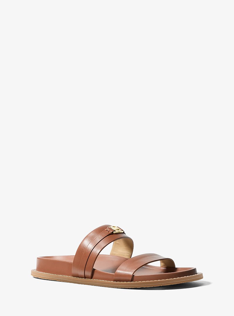 Mandy Leather Flat Sandal in LUGGAGE | Michael Kors
