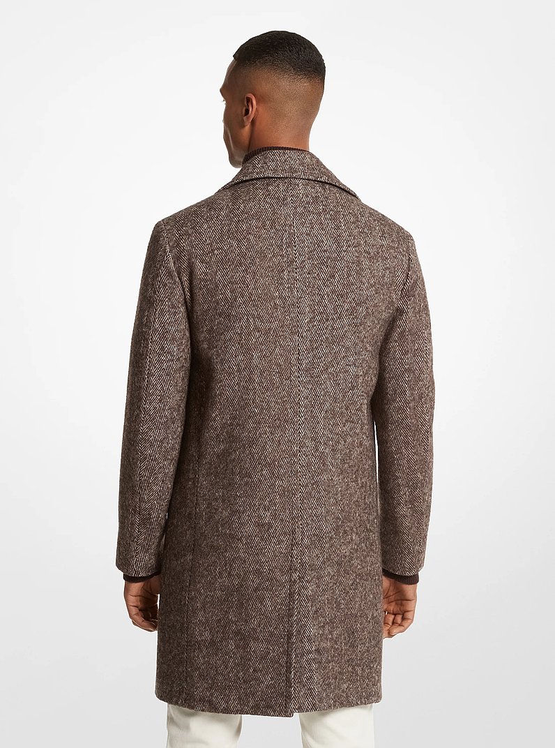 Herringbone Wool Blend Peacoat in CHOCOLATE | Michael Kors