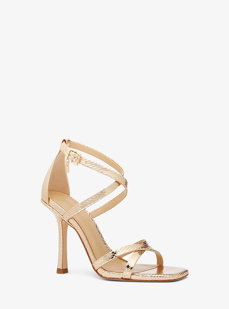 Celia Metallic Snake Embossed Leather Sandal in PALE GOLD | Michael Kors