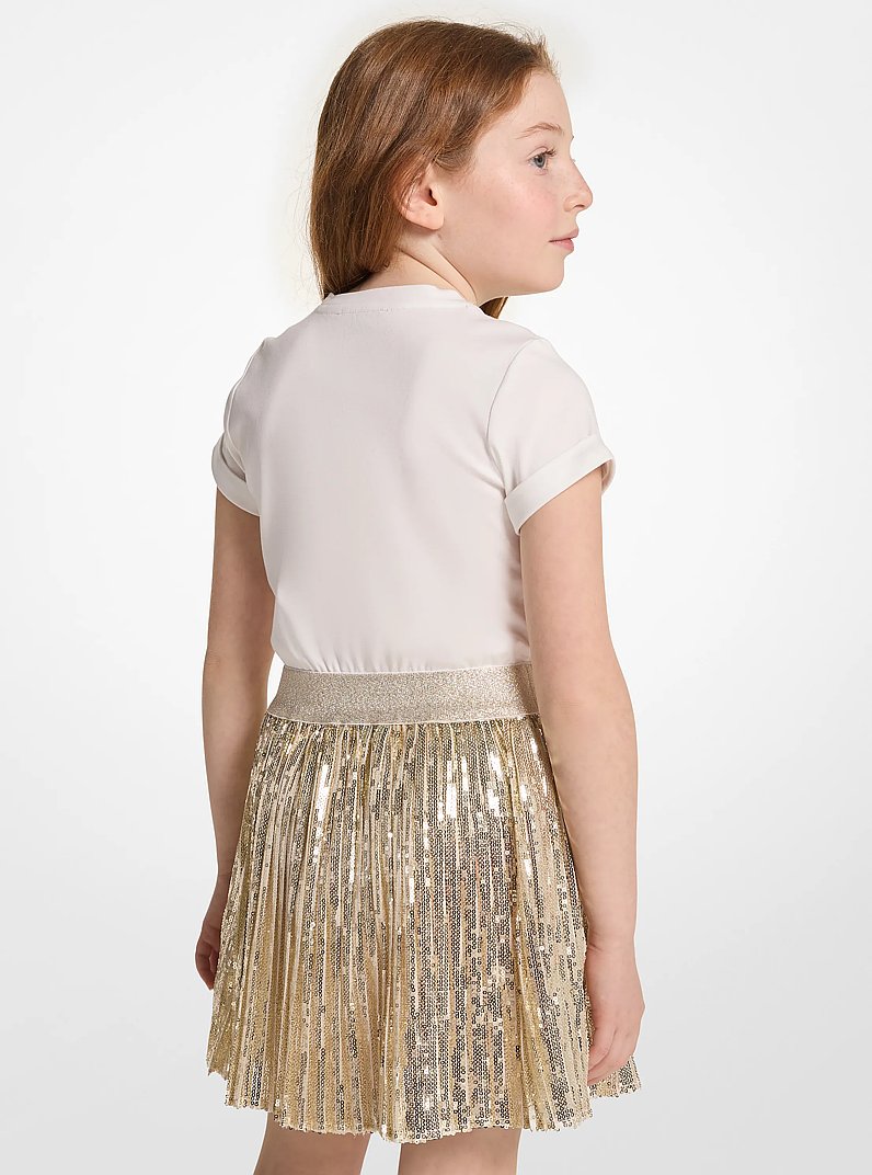 Sequined Logo Metallic T-Shirt Dress in WHITE GOLD | Michael Kors