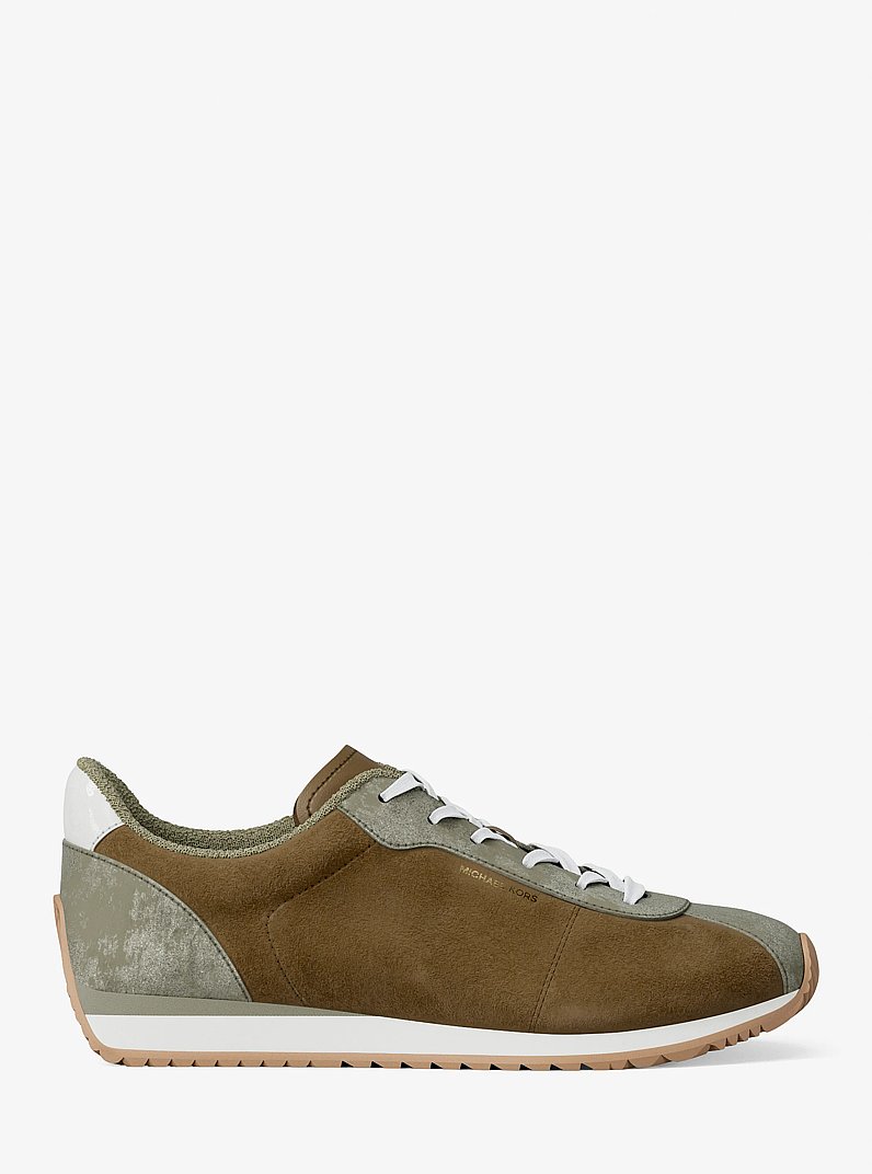 Rhodes Color-Block Suede Trainer in LODEN | Michael Kors
