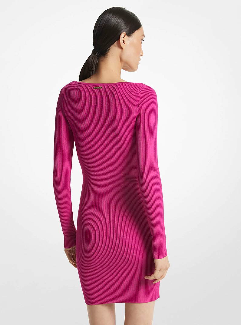 Square Neck Ribbed Knit Dress in DEEP FUCHSIA | Michael Kors