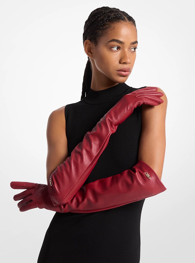 Leather Opera Gloves in DEEP RED | Michael Kors