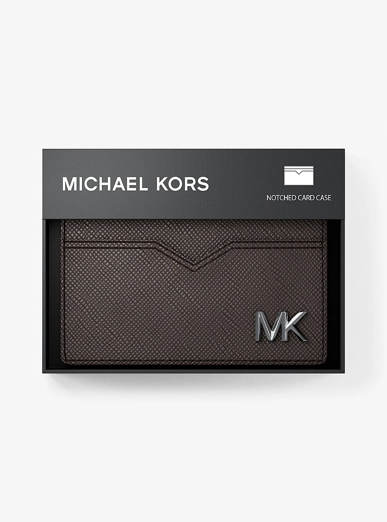 Edison Scratch-Resistant Crossgrain Leather Card Case in CHOCOLATE | Michael Kors