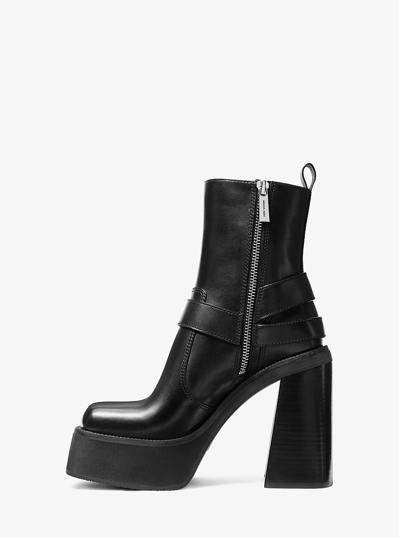 Crosby Leather Platform Moto Boot in BLACK | Michael Kors