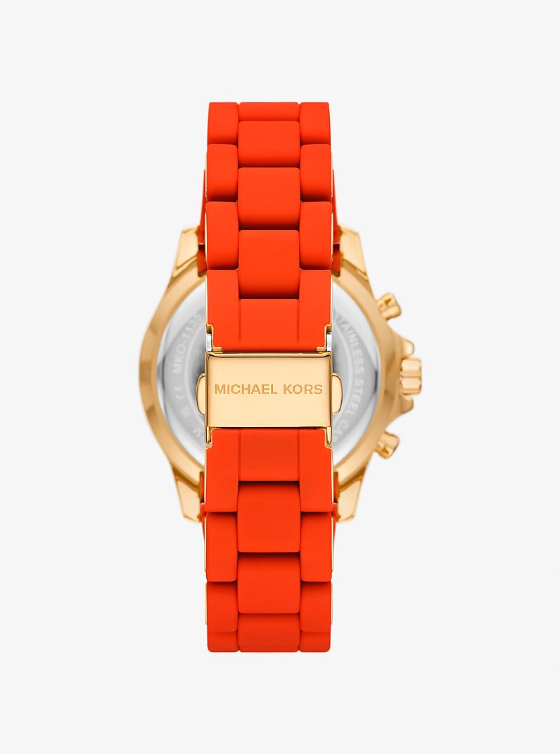 Oversized Everest Pav&eacute; Gold-Tone and Silicone Watch in RED CLAY | Michael Kors