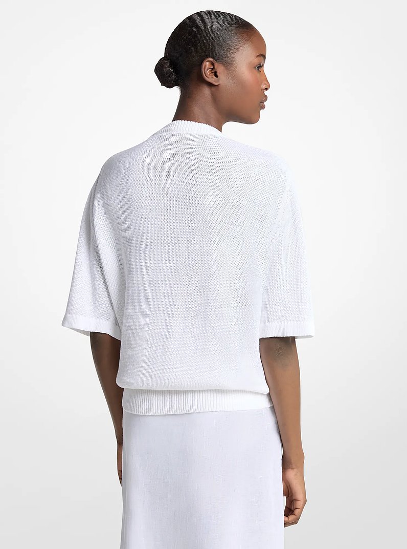 Linen and Cotton T-Shirt in OPTIC WHITE | Michael Kors