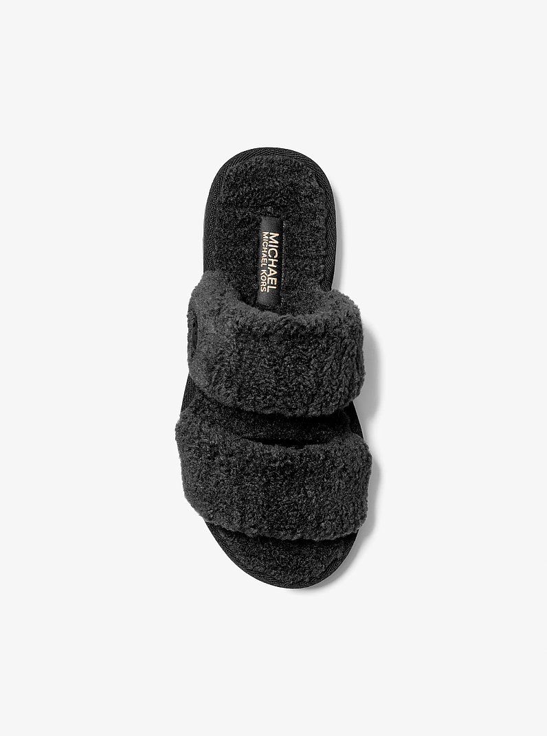 Winnie Faux Shearling Slide Sandal in BLACK | Michael Kors
