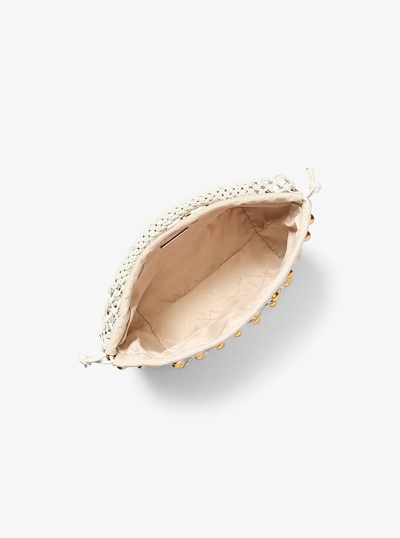Limited-Edition Gwen Small Studded Hand-Woven Leather Hobo Shoulder Bag in BEIGE P&Aacute;LIDO | Michael Kors