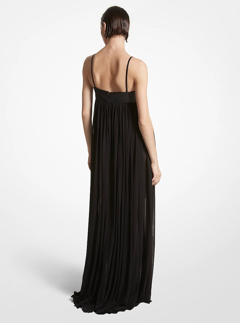 Plong&eacute; Leather and Chiffon Jersey Empire Gown in BLACK | Michael Kors