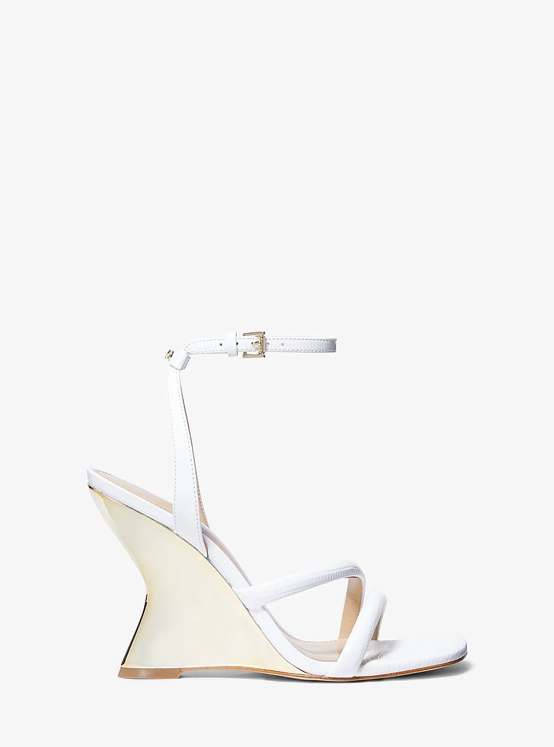 Nadina Lizard Embossed Leather Wedge Sandal