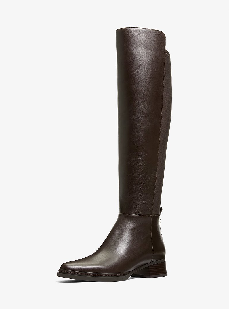 Lex Leather Stretch Riding Boot in CHOCOLATE | Michael Kors