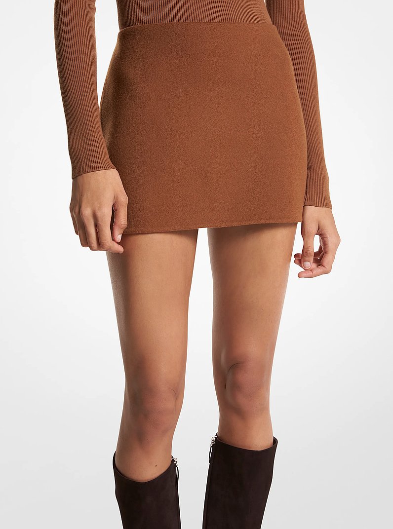 Double Faced Wool Melton Mini Skirt in CHESTNUT | Michael Kors