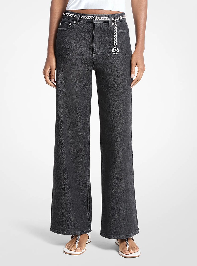Stretch Denim Wide-Leg Jeans in BLACK RINSE | Michael Kors
