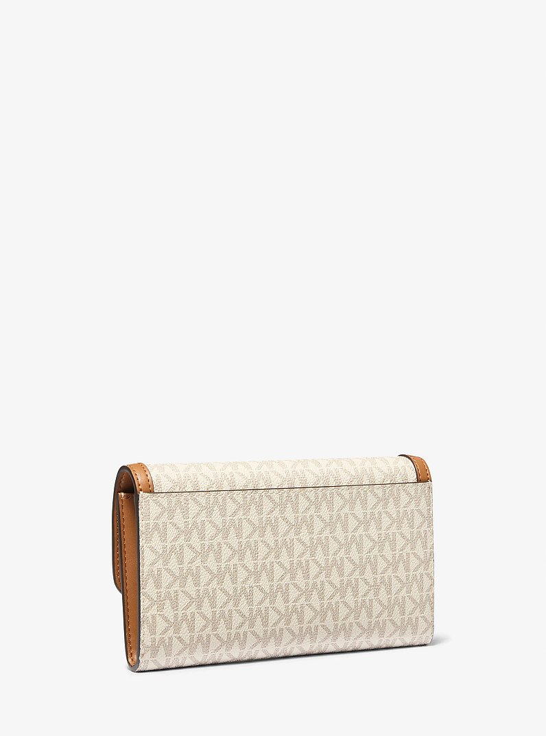 Tribeca Large Signature Logo Convertible Crossbody Bag in VANILLA/ACORN | Michael Kors