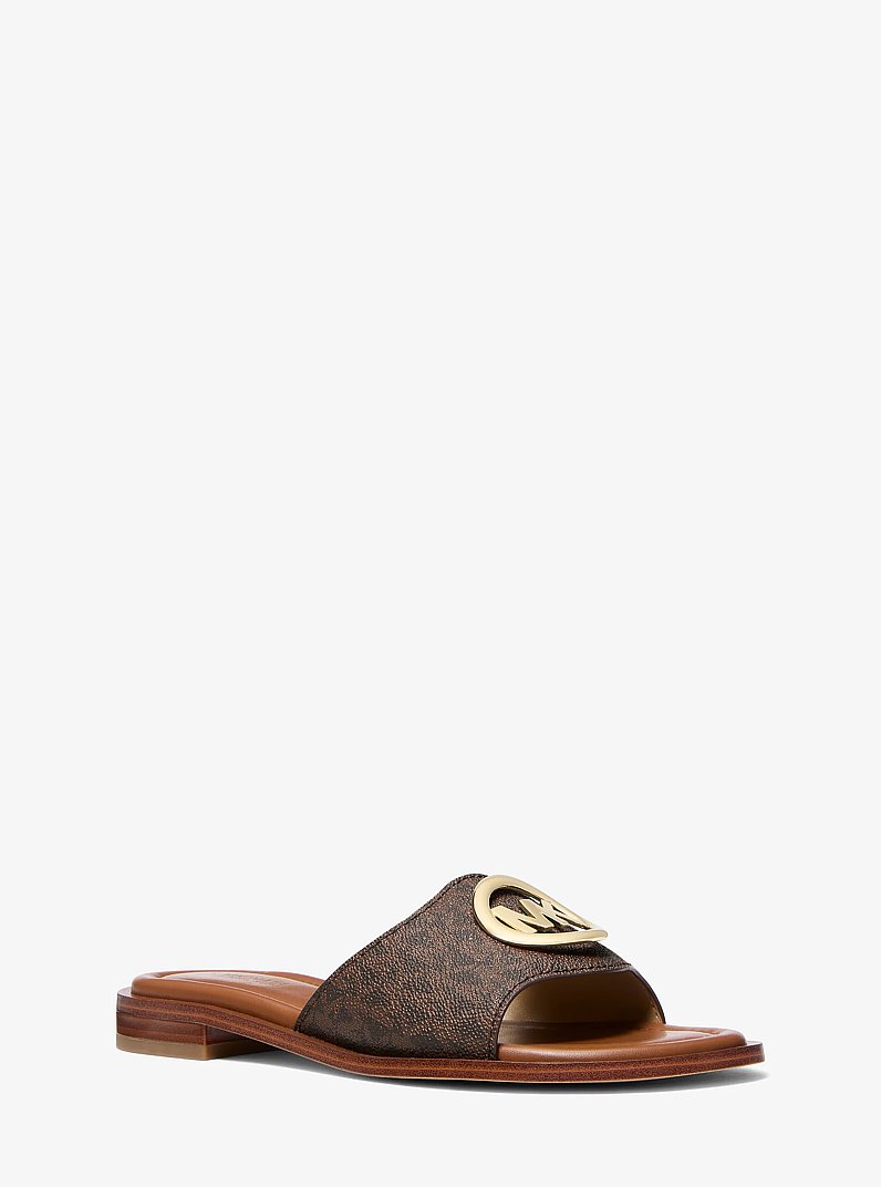 Hannah Signature Logo Slide Sandal in BROWN | Michael Kors
