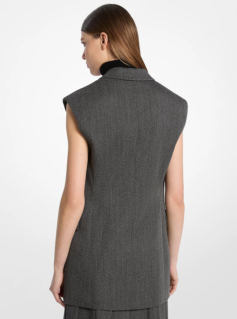 Blazer sin mangas de lana de sarga encubierta in NEGRO/PERLA | Michael Kors
