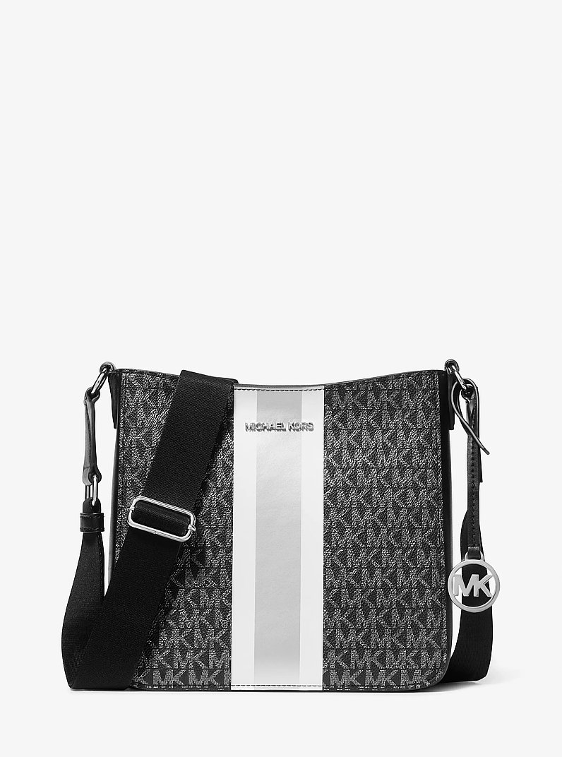 Jet Set Small Signature Logo Stripe Crossbody Bag in BLACK | Michael Kors