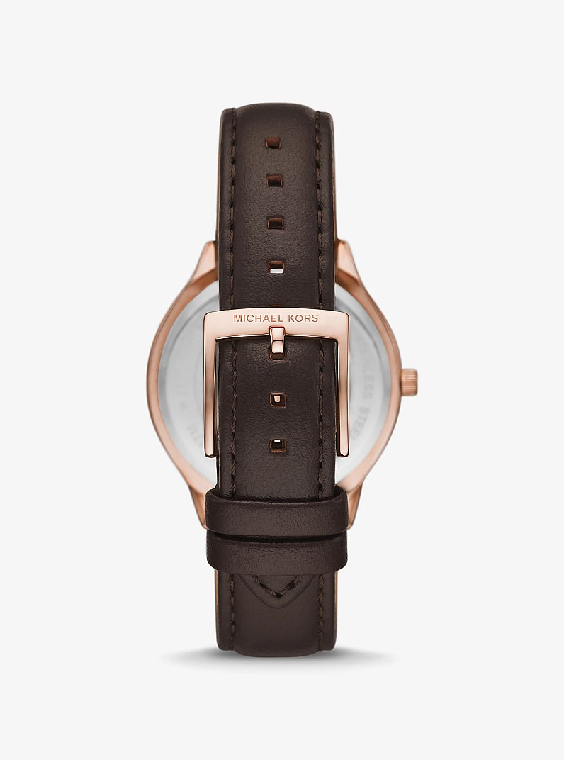 Horloge Slim Runway met leren bandje, ros&eacute;goudkleurig in ROS&Eacute;GOUD | Michael Kors