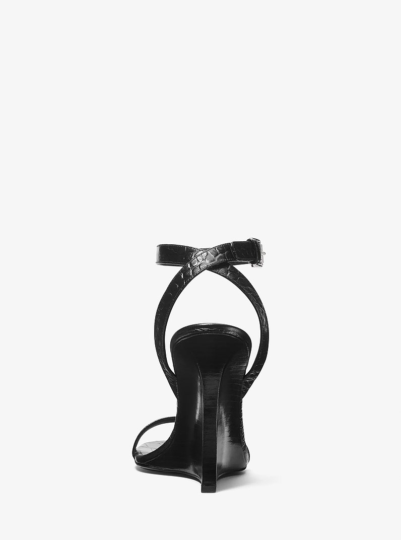 Claudia Crocodile Embossed Leather Wedge Sandal in BLACK | Michael Kors