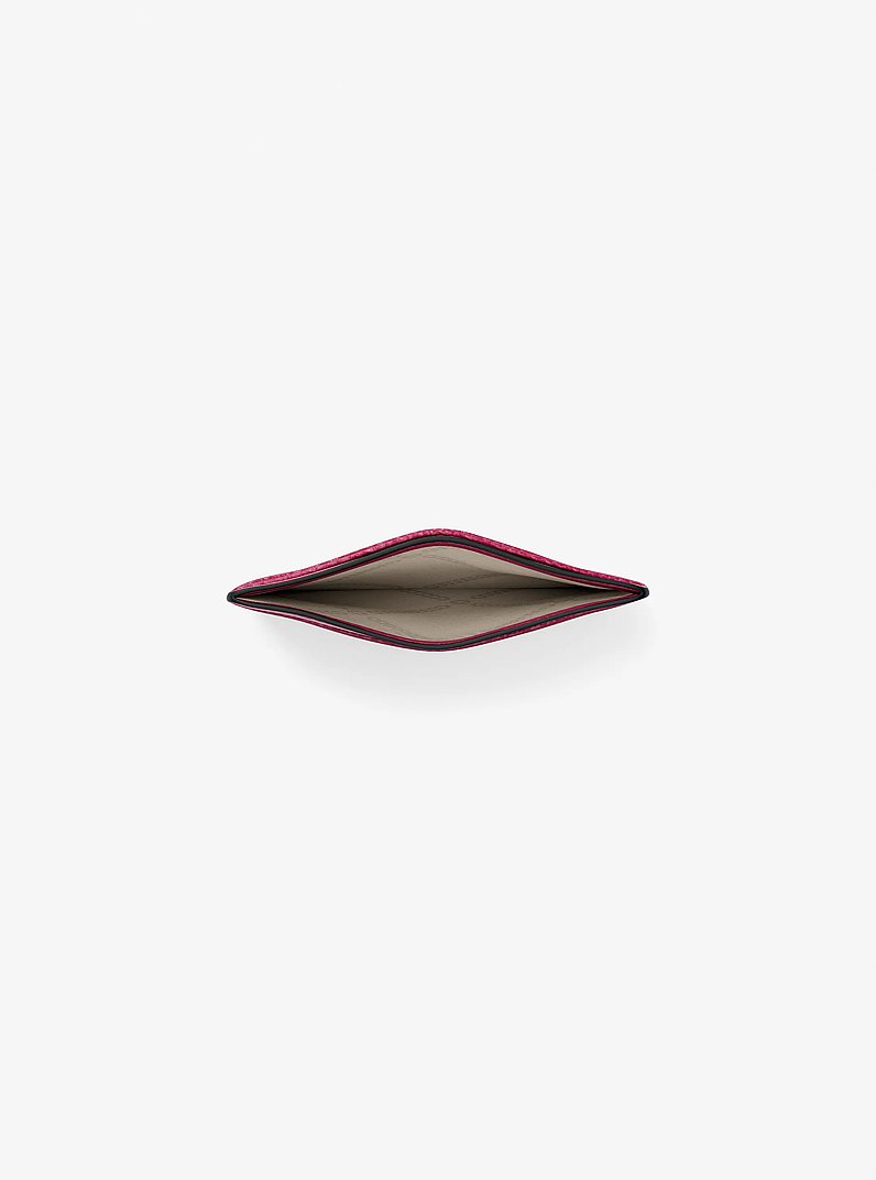 Pebbled Leather Card Case in RASPBERRY | Michael Kors