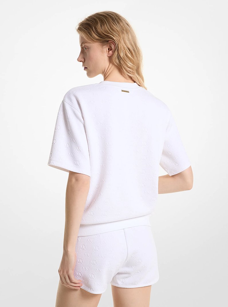 Logo Jacquard Knit Short-Sleeve Sweatshirt in WHITE | Michael Kors