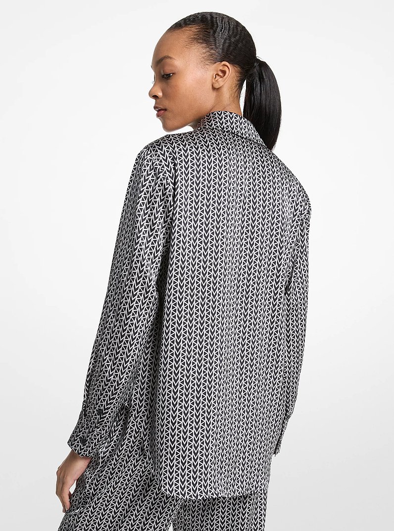 MK2000 Logo Print Satin Shirt in NICKEL | Michael Kors