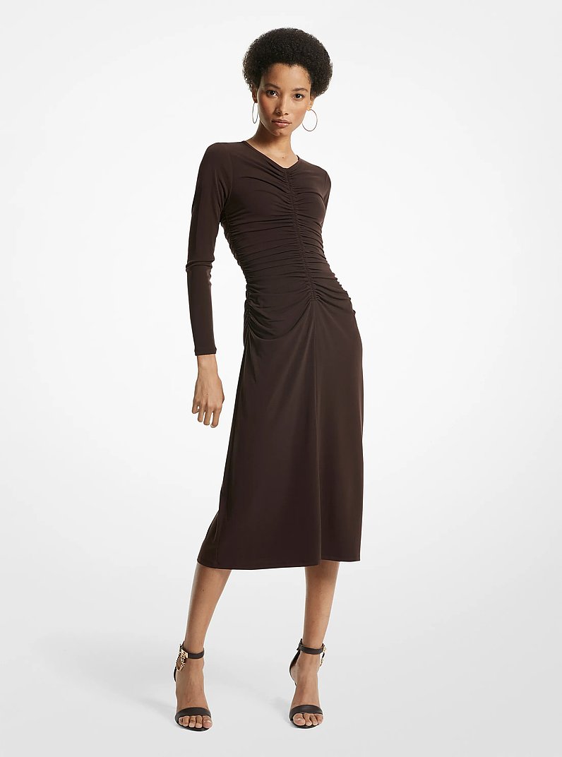 Ruched Matte Jersey Dress in CHOCOLATE | Michael Kors